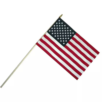 أعلام أمريكية محمولة باليد محبوكة من البوليستر مع قطب أبيض
